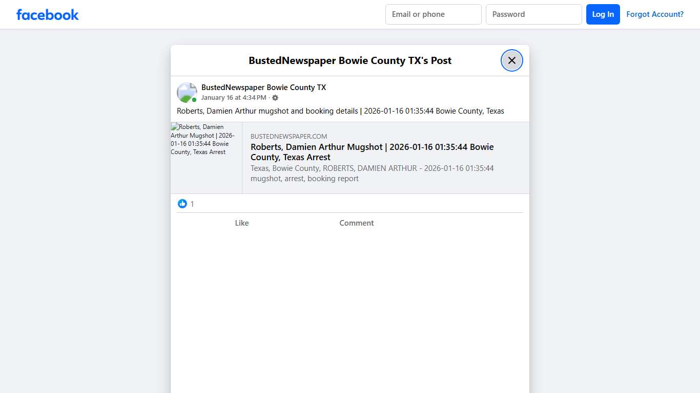 Roberts, Damien Arthur... - BustedNewspaper Bowie County TX Facebook